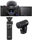Sony ZV-1F Cámara Digital, para Vlogs con Sony ECM-G1 Micrófono direccional y Sony GP-VPT2BT - Estabilizador para cámaras