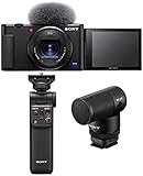 Sony ZV-1F Cámara Digital, para Vlogs con Sony ECM-G1 Micrófono direccional y Sony GP-VPT2BT - Estabilizador para cámaras