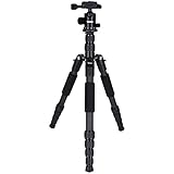 Trípode Rollei Traveler de Carbono en Negro con rótula de Bola - Compatible con cámaras DSLR y DSLM - Incl. monopie, Placa de liberación rápida Arca Swiss y Bolsa para trípode