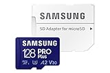 Samsung PRO Plus 128GB, microSD, A2, V30, lectura 160 MB/s, escritura 120 MB/s, Full HD, 4K UHD, tarjeta de memoria con adaptador para Smartphone, Tablet, Cámara de Acción, Drone (MB-MD128KA)