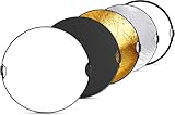 NEEWER Reflector de Luz de 43'/110cm con Empuñadura Rosca 3/8',Difusor de Luz de Disco Plegable 5 en 1 Translúcido/Plateado/Dorado/Blanco/Negro para Iluminación Fotográfica, para Exteriores, RF-110II