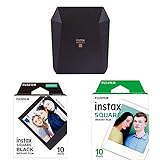 Fujifilm Instax Share SP-3 - Impresora para smartphone, color negro + FUJ105230 - Película instant instax + FUJ105229 - Película instant instax square (black frame, 1x10 fotos) multicolor
