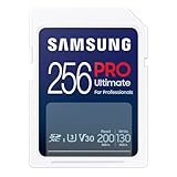 Samsung PRO Ultimate Tarjeta de Memoria SD, 256 GB, Lectura 200 MB/s, Escritura 130 MB/s, UHS-I, C10, U3, V30, 4K UHD, Para Smartphone, Dron o Cámara de Acción (MB-SY256S)
