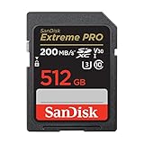 SanDisk 512GB Extreme PRO, Tarjeta de memoria, SDXC, hasta 200 MB/s, + RescuePro Deluxe, UHS-I Class 10 U3 V30