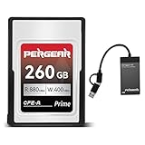 PERGEAR CFexpress Tipo A Profesional 260GB Tarjeta de Memoria, Velocidad de Lectura de hasta 880 MB/s y Velocidad de Escritura de 900 MB/s para grabación 4K 120P, 8K 30P, con Lector de Tarjetas