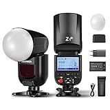 NEEWER Z1-C TTL Flash Speedlite Cabezal Redondo Difusor Cúpula Magnética para Canon, 76Ws 2,4G 1/8000s HSS, 10 Niveles LED Modelo, 7.4V 2600mAh Batería Litio, 480 Tomas a Máx Potencia, 1,5s Reciclado