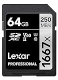Lexar Professional 1667x Tarjeta SD 64GB, SDXC UHS-II Tarjeta de memoria, hasta 250 MB/s de Lectura, para fotógrafo profesional, camarógrafo, entusiasta (LSD64GCB1667)
