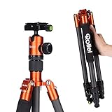 Trípode Camara Rollei C5i Naranja, 156cm Tripode Fibra de Carbono Camera Tripod de Viaje Portátil y Ligero con Cabezal Esférico de 360° Trípode y Monopie Compacto para Cámaras DSLR y Smartphone