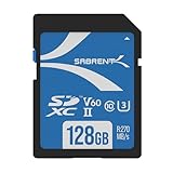 SABRENT Tarjeta de Memoria SD 128GB | SDXC UHS-II | Velocidades hasta 270 MB/s de Lectura | Clase 10, U3, V60 para fotógrafo Profesional, camarógrafo y Vlogger | Full HD/4K [SD-TL60-128GB]