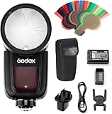 Godox V1-F Flash de cámara de cabeza redonda Speedlite, 2,4 G X inalámbrico HSS 76 W Flash Speedlight con batería de litio para Fuji Fujifilm DSLR