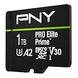 PNY Tarjeta microSDXC 1TB Pro Elite Prime Class 10 U3 V30 A2 + Adaptador SD - hasta 200MB/s, Class 10, U3, V30, A2, 4K UHD, Full HD, UHS-I