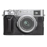 MUZIRI KINOKOO Fuji X100VI Funda, Media Funda Protectora de Cuero Genuino Compatible con Cámara Fujifilm X100VI - con Apertura Inferior y Diseño de Agarre Manual - Negro