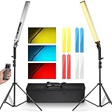 NEEWER Palo Luminoso Vídeo LED Mejorado, Kit 2,4G Control Remoto 2 iluminación fotográfica portátil 3200K~5600K CRI97+ con Soporte, Filtro/Bolsa para Grabación Vídeo YouTube, BH20B Plata