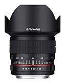Samyang Lente Ultra Gran Angular F2.8 ED AS NCS CS de 10 mm para cámaras réflex Digitales Nikon con Chip Ae para medición automática (SY10MAF-N), Color Negro