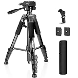 NEEWER BÁSICO Trípode Cámara, 71'' Trípode con Soporte Móvil Montaje Compatible con iPhone para Grabación Vídeo, Soporte Viaje Portátil Ligero Profesional Aluminio con 3 Way Pan Tilt Head, TP55