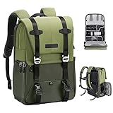 K&F CONCEPT Mochila para Camara Multifuncional，Mochila Fotografía Profesional,Mochila Fotográfica para Reflex Impermeable, Bolsa Cámara Compartimento para Portátil de 15.6 Pulgadas(20L) Verde