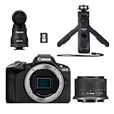 Canon EOS R50 Creator Kit - Cámara Mirrorless + Objetivo RF-S 18-45 mm F4.5-6.3 IS STM + Trípode + Micrófono + Memoria 32GB| APS-C (24,2 MP) -4 EV, Vídeo 4K 30 fps, Dual Pixel CMOS AF II, Negro