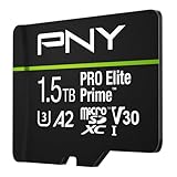 PNY Tarjeta microSD 1.5TB Pro Elite Prime Class 10 U3 V30 A2 + Adaptador SD - hasta 200MB/s, Class 10, U3, V30, A2, 4K UHD, Full HD, UHS-I