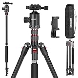 NEEWER 77'/197cm Trípode Monopod de Cámara para DSLR, Teléfono, con Cabeza de Bola Panorámica de 360°, Columna Central de 2 Ejes, Arca Tipo QR Placa, Aluminio Ligero Trípode de Viaje, Máx Carga 15,4kg