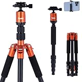 Rollei Compact Traveler No.1 Naranja, 143cm Tripode Camara de Aluminio Trípode de Viaje Ligero Tripod Compacto con Cabeza de Bola Compatible Arca Swiss Trípode y Monopié para DSLR y Smartphone