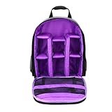 Andoer Mochila para cámara, DSLR Digital Camera Bolsa Pequeña Mochila de Cámara Reflex Impermeable Mochila Ligera Multifuncional Transpirable Bolsas 33 x 26.5 x 12.5 cm, Morado