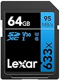 Lexar Profesional 633x Tarjeta SD 64GB, SDXC UHS-I, Hasta 95 MB/s de Lectura, para DSLR de gama media, Videocámara HD, Cámara 3D (LSD64GCB1EU633)