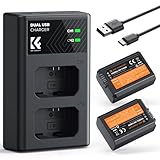 K&F Concept NP-FW50 Batería de Repuesto(2 Pack) con Cargador Dual USB,Sony NP-FW50 Batería de Cámara 1100mAh para NEX 3/5/6/7 Series,A6500,A6300,A6400,A7,A7II/RII/SII,A7S2,A7R2,A55,A5100,RX10 Series