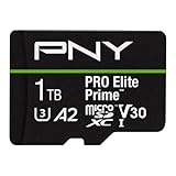 PNY Tarjeta microSDXC 1TB Pro Elite Prime Class 10 U3 V30 A2 + Adaptador SD - hasta 200MB/s, Class 10, U3, V30, A2, 4K UHD, Full HD, UHS-I