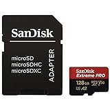 SanDisk Extreme Pro 128GB microSDXC Memory Card + SD Adapter with A2 App Performance + Rescue Pro Deluxe 170MB/s Class 10, UHS-I, U3, V30