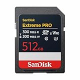 SanDisk Extreme Pro 512 GB SDXC Tarjeta, UHS-II, Velocidad de Lectura con hasta 300 MB/s, Velocidad de Escritura 300 MB/s, V90, Grabación de vídeo en 8K cinematográfica