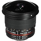 Rokinon HD8M-N Lente Ojo de pez HD de 8 mm f/3.5 con Chip de Apertura automática y Capucha extraíble para Nikon DSLR 8-8 mm, Lente Fija sin Zoom