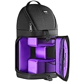 NEEWER Bolsa de Almacenamiento Profesional para Cámara, Resistente al Agua y Resistente al Desgarro, Mochila de Transporte Negra para Cámara DSLR, Lentes y Accesorios NW-XJB02S (Interior Morado)