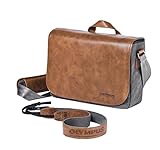 Olympus OM-D Messenger Bag - Bolsa con Correa de Piel para cámara, marrón y Gris