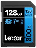 Lexar High-Performance 800x Tarjeta SD 128GB, SDXC UHS-I Tarjeta de Memoria, hasta 120 MB/s de Lectura, 45 MB/s de Escritura, Cámaras de apuntar y Disparar, DSLR, Videocámara HD (LSD0800128G-BNNAG)