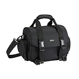 Amazon Basics - Bolsa de Hombro para Cámara SLR y Accesorios, Grande, Correa Ajustable, Impermeable, Antichoque, Sólido, Acolchado - Negro/Naranja