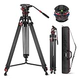 NEEWER 74' Trípode de Vídeo con Amortiguación Ajustable, Placa QR de Modo Dual Metal Resistente Compatible con dji RS Gimbals, Giro Flexible 360° e Inclin +90°/-75°, Carga Máx 22lb/10kg,TP75