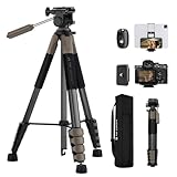 K&F CONCEPT Trípode Ligero Portátil 190cm S255A3+BV01 Tripode para Movil de Tubo Perfilado de 5 Lados para DSLR, Cámara Réflex Digital, Teléfono Móvil, etc., con Clip para Teléfono Móvil