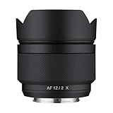 Samyang AF 12mm f/2.0 Auto Focus APS-C Lente compacta Ultra Gran Angular para Fujifilm X (SYIO12AF-FX), Negro.