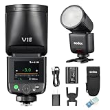 Godox V1 Mid C Flash Speedlite de Cabeza Redonda 55Ws, óptica 24mm, más de 650 Disparos, TTL/HSS 1/8000s,2.4G HSS 1/8000s,Pantalla Táctil Color,USB-C,Compatible con Canon EOS 5D 6D 7D 77D 80D 100D