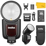 GODOX V1Pro-F V1Pro F Cabeza Redonda Flash Speedlite Compatible para Fujifilm, 2.4G Inalámbrico TTL Speedlight HSS 1/8000s, 2980mAh Li-Ion de la batería, Desmontable Sub Flash Soporte Tipo-C