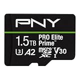 PNY Tarjeta microSD 1.5TB Pro Elite Prime Class 10 U3 V30 A2 + Adaptador SD - hasta 200MB/s, Class 10, U3, V30, A2, 4K UHD, Full HD, UHS-I