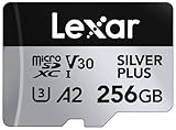 Lexar Tarjeta Micro SD 256 GB Silver Plus, Tarjeta de Memoria Micro SD con Adaptador, Tarjeta Microsdxc TF hasta 205 MB/s, A2, U3, Clase 10, V30, Full HD y 4K UHD para Cámara, Teléfono, Videoconsola