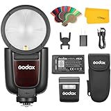 GODOX V1Pro-C V1Pro C Flash Speedlite，Cabeza Redonda Compatible para Canon, 2.4G Inalámbrico TTL Speedlight HSS 1/8000s, 2980mAh Li-Ion de la batería, Desmontable Sub Flash Soporte Tipo-C