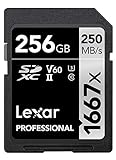Lexar Professional 1667x Tarjeta SD 256GB, SDXC UHS-II Tarjeta de memoria, hasta 250 MB/s de Lectura, para fotógrafo profesional, camarógrafo, entusiasta (LSD256CB1667)