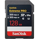 SanDisk Extreme Pro 128 GB SDXC Tarjeta, UHS-II, Velocidad de Lectura con hasta 300 MB/s, Velocidad de Escritura 300 MB/s, V90, Grabación de vídeo en 8K cinematográfica