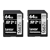 Lexar Professional 1667x Tarjeta SD 64GB, Paquete de 2, SDXC UHS-II Tarjeta de memoria, Hasta 250 MB/s de Lectura, Clase 10, U3, V60, SD para fotógrafo profesional, camarógrafo (LSD1667064G-B2NAA)