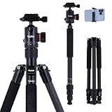 Tripode Camara Rollei C5i Negro, 156cm Tripode Carbono Fotografia de Viaje Portátil Camera Tripod Ligero con Cabezal Esférico de 360° Trípode y Monopie Compacto para Cámaras DSLR y Smartphone