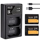 K&F Concept NP-FZ100 Batería de Repuesto(2 Pack) con Cargador Dual USB,Sony NP-FZ100 Batería de Cámara 2280mAh para Sony Alpha A7 III,A7R III (A7R3),A9,a6600,a7R IV,Alpha a9 II