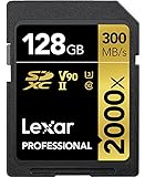 Lexar Professional 2000x Tarjeta SD 128GB, SDXC UHS-II Tarjeta de Memoria sin Lector, hasta 300MB/s de Lectura, para DSLR, cámaras de Video en Calidad de Cine (LSD2000128G-BNNAG)