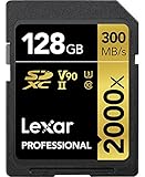 Lexar Professional 2000x Tarjeta SD 128GB, SDXC UHS-II Tarjeta de Memoria sin Lector, hasta 300MB/s de Lectura, para DSLR, cámaras de Video en Calidad de Cine (LSD2000128G-BNNAG)